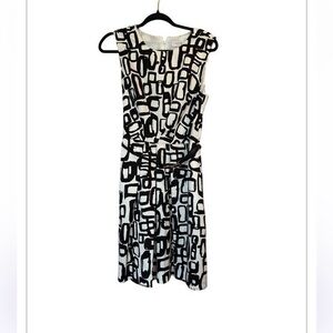 Trina Turk LA Silk Blend White & Black Geometric Print Dress Size  10